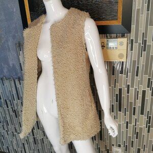 H&M Beige Teddy Faux Fur Classic Vest Open front Women's Size XS